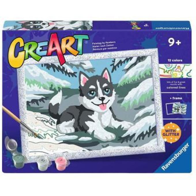 Ravensburger Creart schilderen op nummer husky in de sneeuw