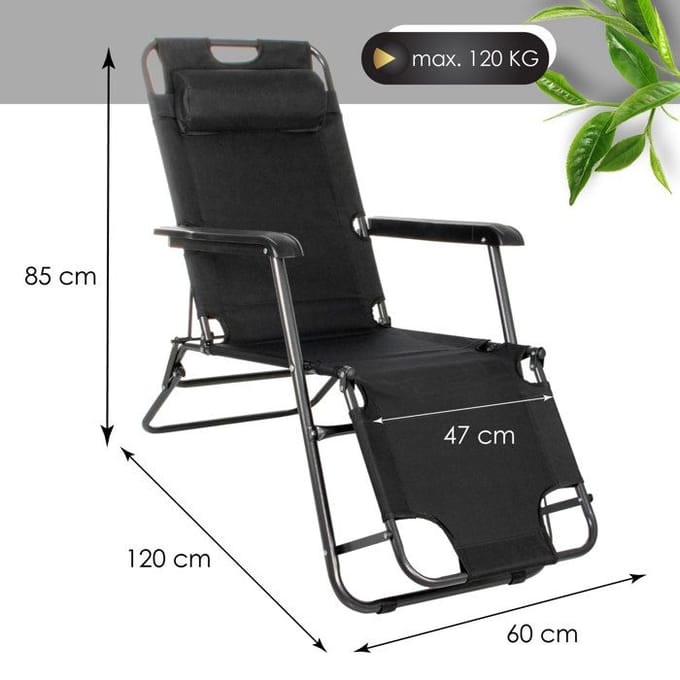 Springos Tuinstoel | Ligstoel | Opvouwbaar | Verstelbaar | Ergonomische Hoofdsteun | Zwart