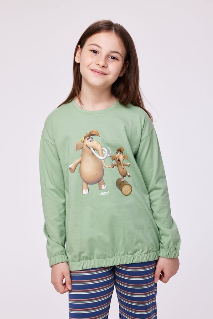 Woody Meisjes-Dames Pyjama groen - maat 24m/2Y