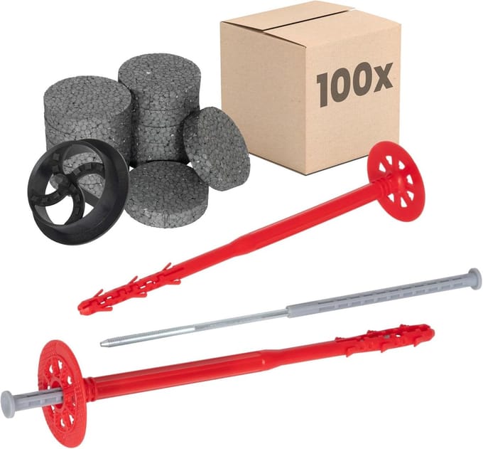 Isolatiepluggen Set - Gevelpluggen Bevestiging - ETICS Isolatie - ETA Gecertificeerd - Ø10x240mm - Rood