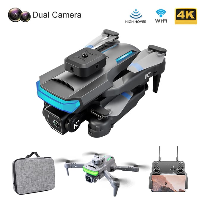 Afstandsbediening Drone met Daul-camera 4K 4-zijdig Obstakel vermijden Optische stroompositionering FPV 3 battery zwart