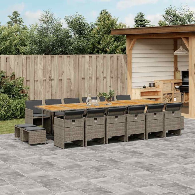 vidaXL - 17-delige - Tuinset - met - kussens - poly - rattan - grijs