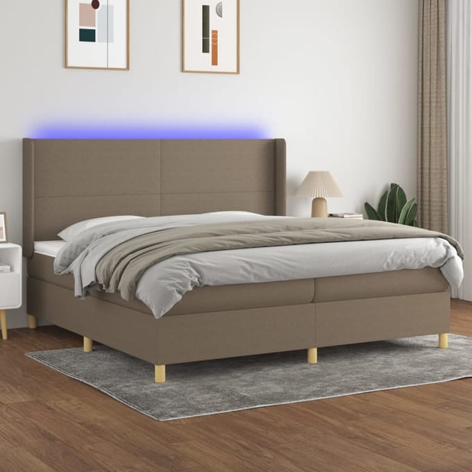 vidaXL - Boxspring - met - matras - en - LED - stof - taupe - 200x200 - cm