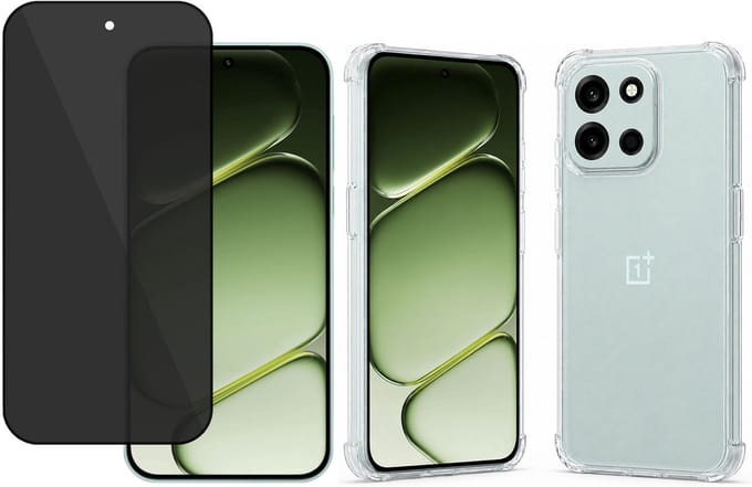 TechNow Hoesje + Privé Screenprotector geschikt voor OnePlus Nord 6 Hoesje Screenprotector - Privacy Tempered Glass - Case Transparant