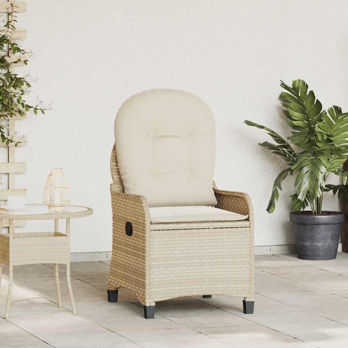 vidaXL Ligstoel met kussen Beige 56 x 66 x 95 cm poly rattan