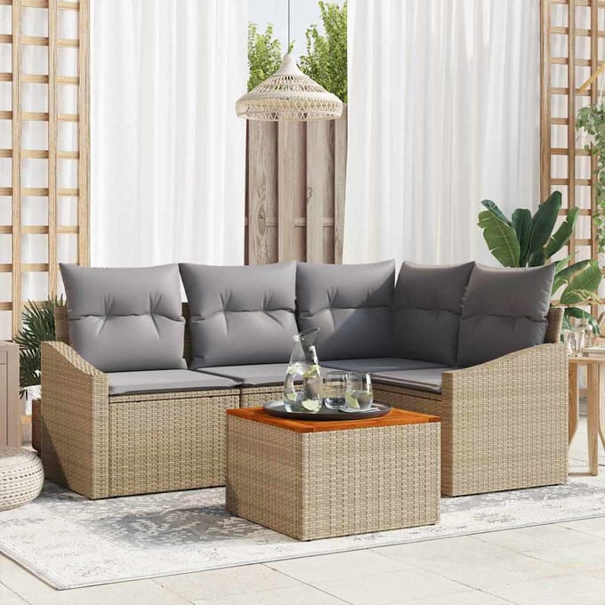 vidaXL - Tuinbank - Set - 5 - st - Beige - en - Lichtgrijs - poly - rattan