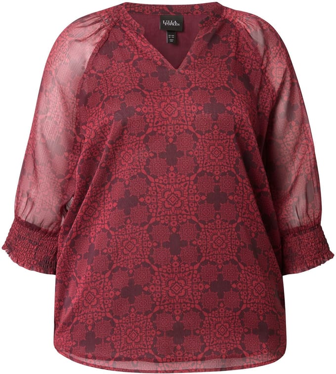 Ulla Popken - Dames - Tuniek oversized tuniekhals lange mouwen - Rabarberrood - Maat 54+