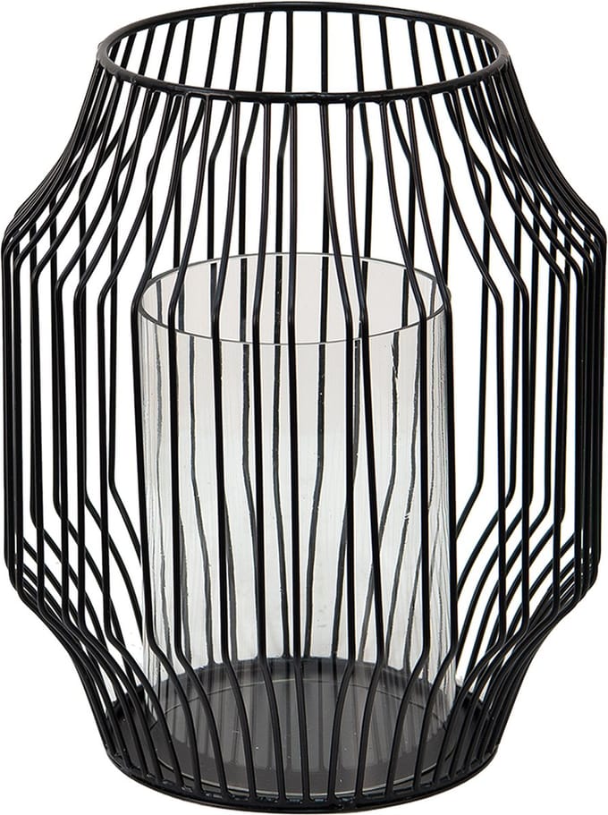 Clayre & Eef Windlicht Ø 23x28 cm Zwart Metaal