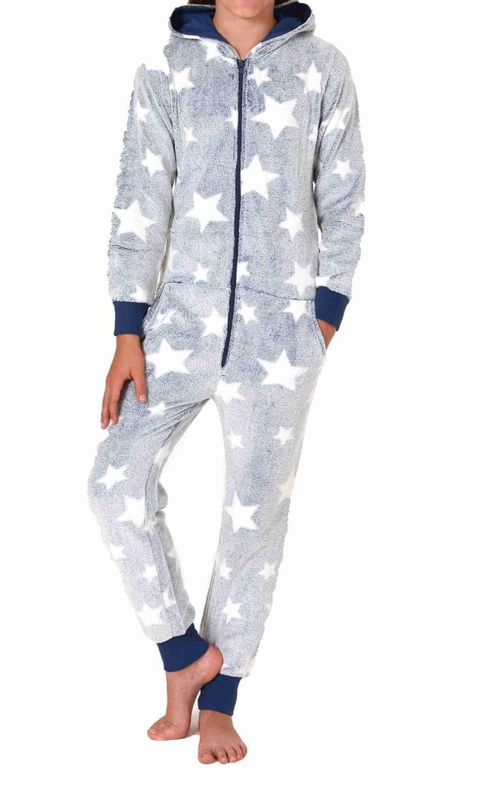 Meisjespyjama jumpsuit in sterdessin van behaaglijk warm koraalfleece