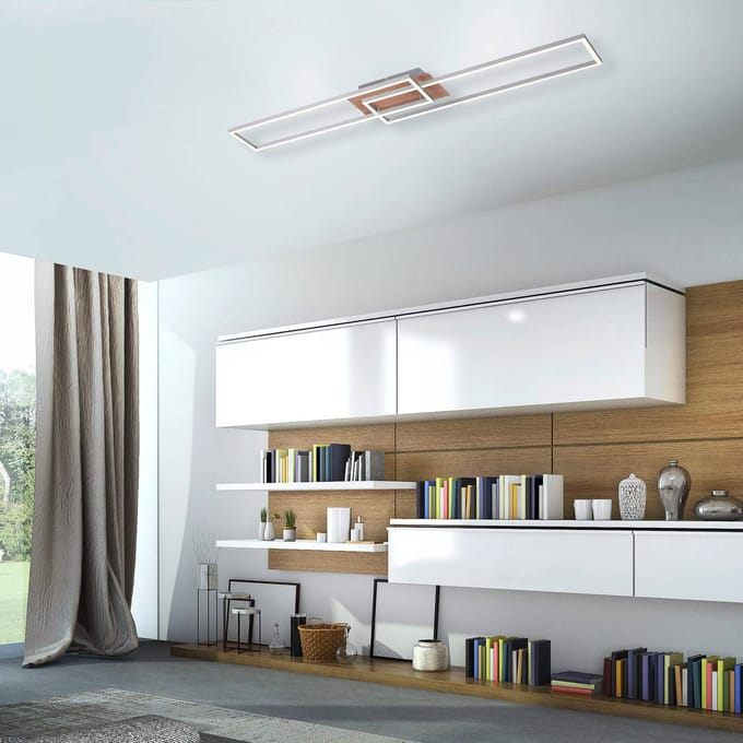 JUST LIGHT. GmbH LED plafondlamp Iven, dimbaar, staal/hout, 110x25cm