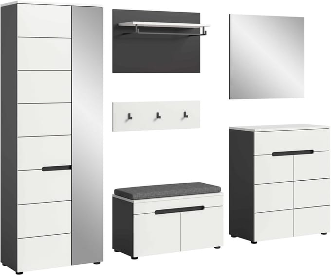 Canu kledingkastcombinatie inclusief zitkussen wit NB Basaltgrijs NB - 37x255x190cm