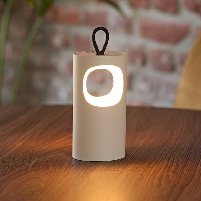 Sigor LED tafellamp Lunari, beige, 16 cm, metaal, CCT IP44