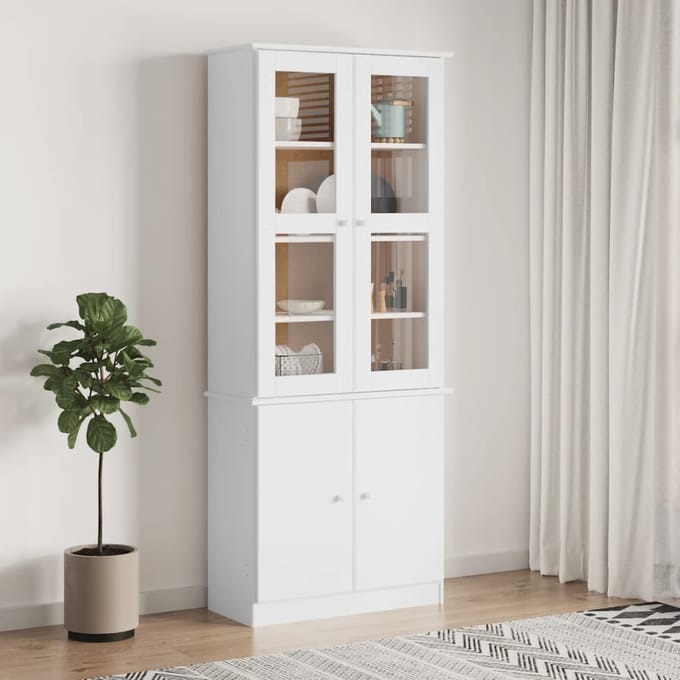 vidaXL - Vitrinekast - ALTA - 77x35x186,5 - cm - massief - grenenhout - wit
