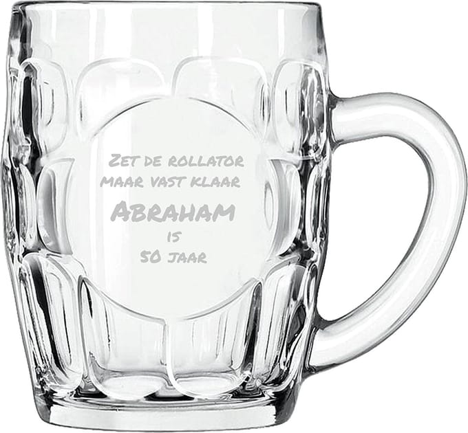 Gegraveerde bierpul 55cl Zet de rollator maar vast klaar abraham is 50 jaar