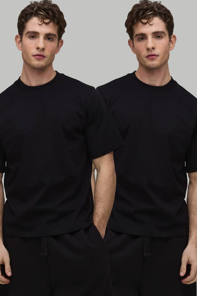 2 Pack Essential Regular Fit T-Shirt | Black | Size XL