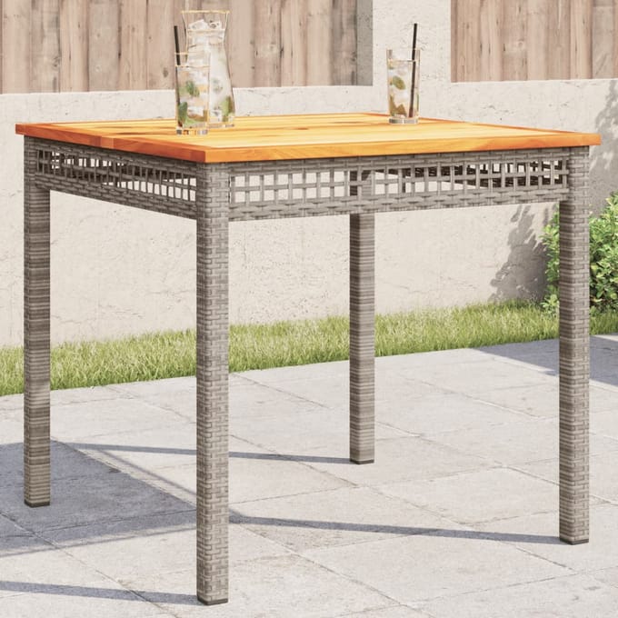 vidaXL - Tuintafel - 80x80x75 - cm - poly - rattan - en - acaciahout - grijs