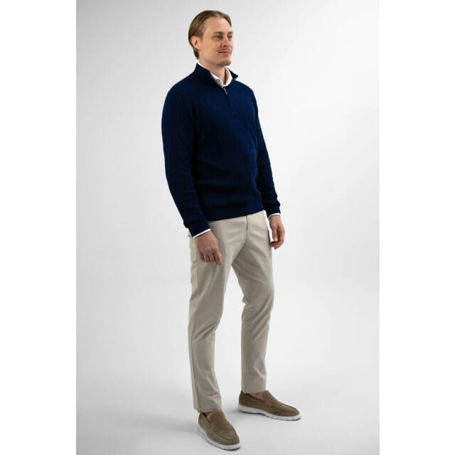 Vercate - Quarter Zip / Half Zip Trui - Cashmere / Kasjmier Blend - Kabeltrui / Pullover - Regular Fit - Donkerblauw - Maat L