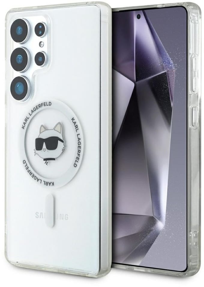Karl Lagerfeld Button Choupette Head Printed Logo MagSafe Samsung Galaxy S25 Ultra white