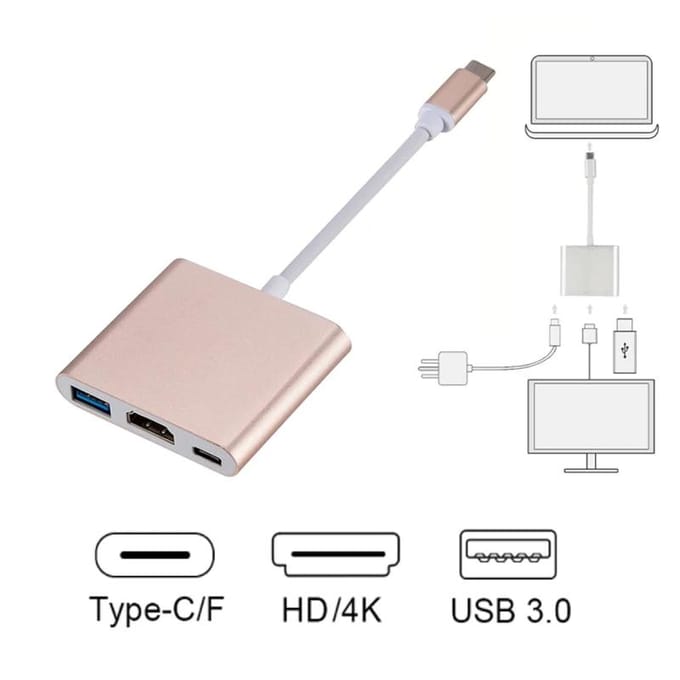 3-in-1 Type-C Hub USB C naar HDMI-compatibele splitter 4K HDMI USB 3.0 PD snellaadadapter Type C dockingstation voor pc-laptop wit