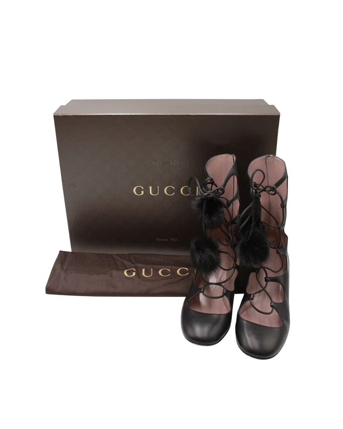 Gucci Heloise Veter Gladiator Boots In Zwart Leer