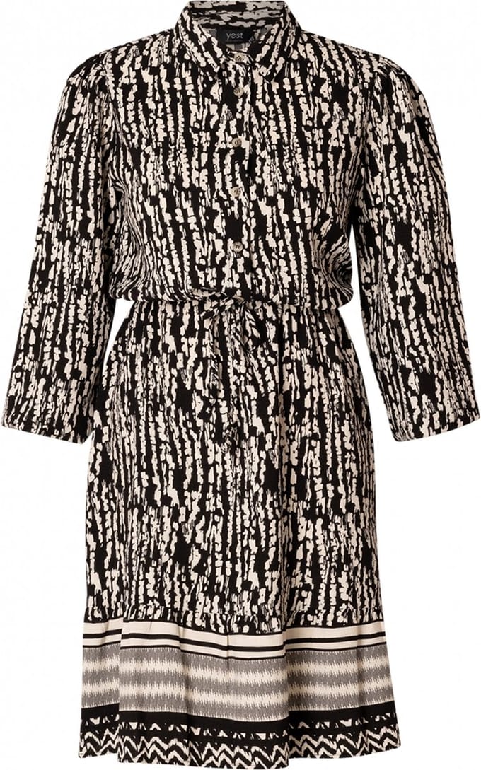 YESTA Bia Jurk - Soft Sand/Black - maat X-0(44)