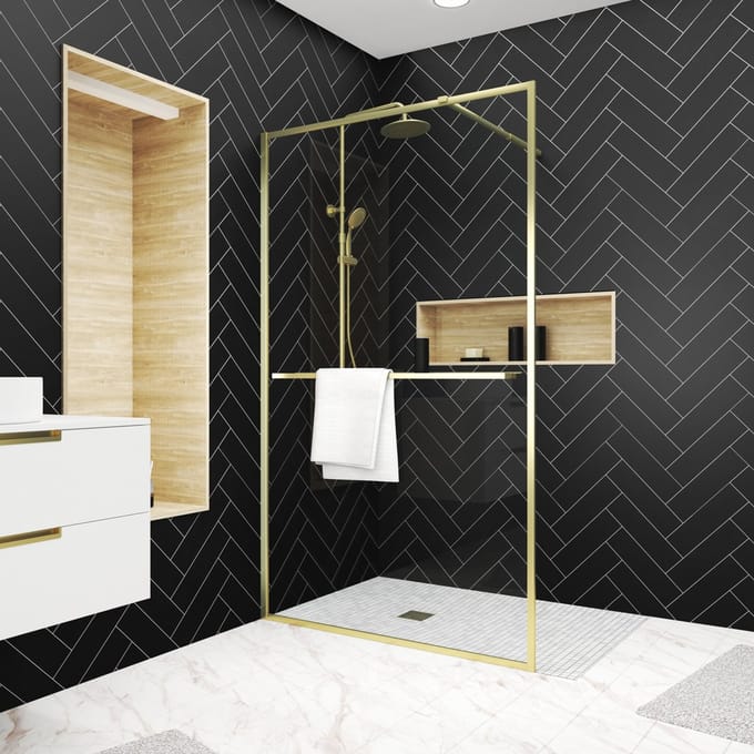Aurlane Inloopdouche Golden Edge Shelf 120x200cm - Goud Profiel - 6 Mm Veiligheidsglas