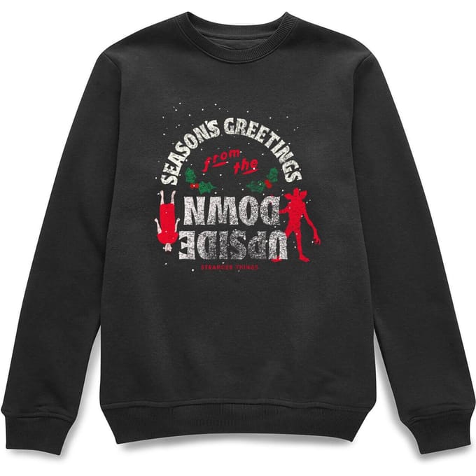 Stranger Things Seasons Greeting From Upside Down Christmas Jumper - Black - S