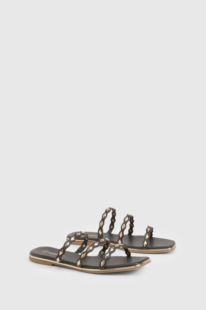 boohoo Dames Sandalen met metallic riemdetail | Black | Maat: 3