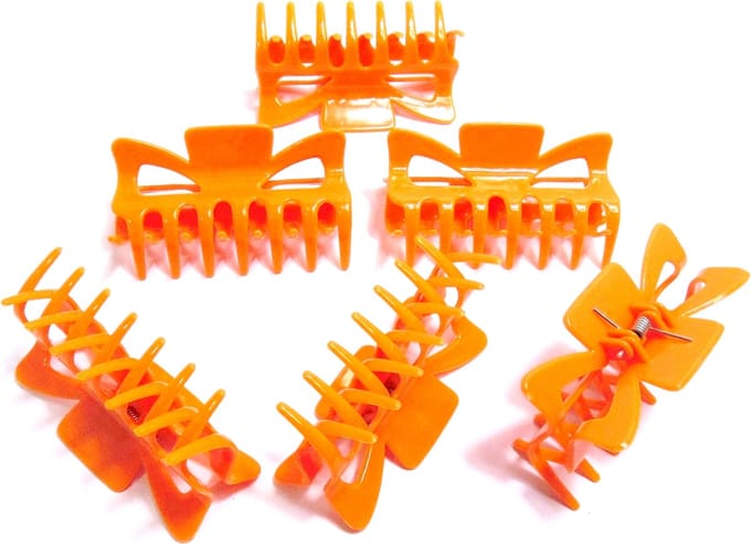 6 grote haarklemmen 9 cm oranje