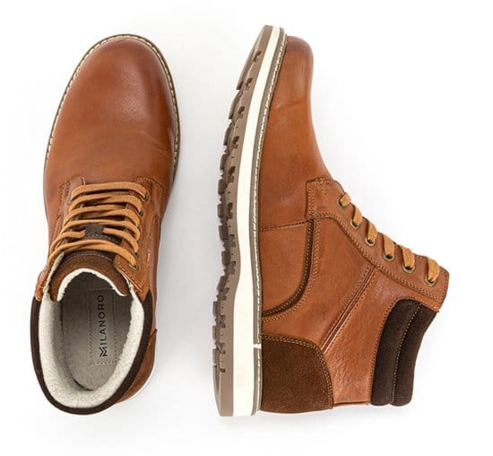Milanoro - Elegante lederen herensneakers - Cognac - Maat 43