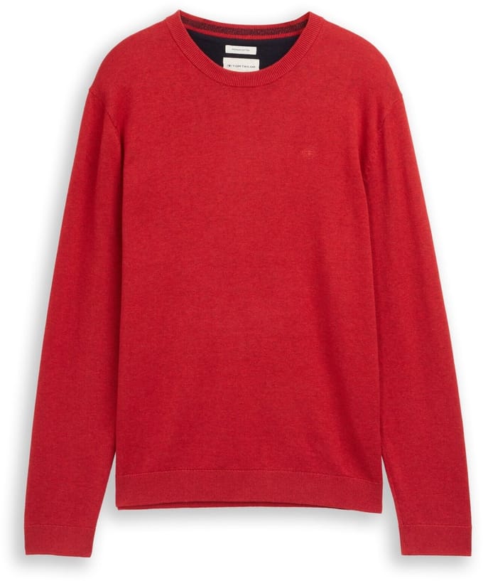 Tom Tailor - Basic gebreide trui van katoen - Maat S - Salsa Red Non-Solid
