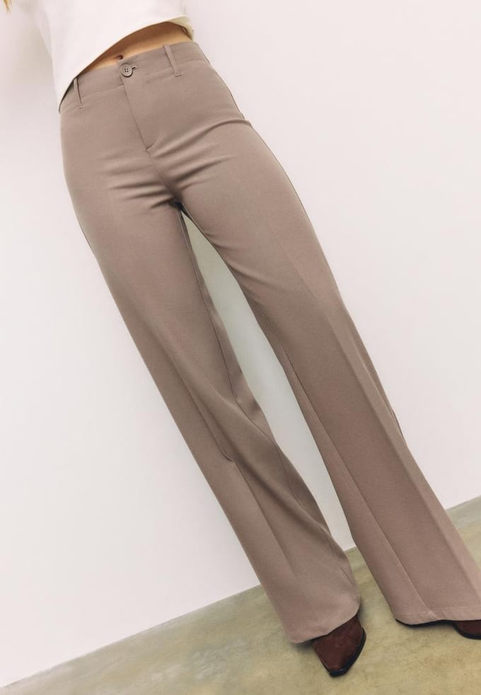 Stradivarius Broek met wijde pijpen  Beige 32
