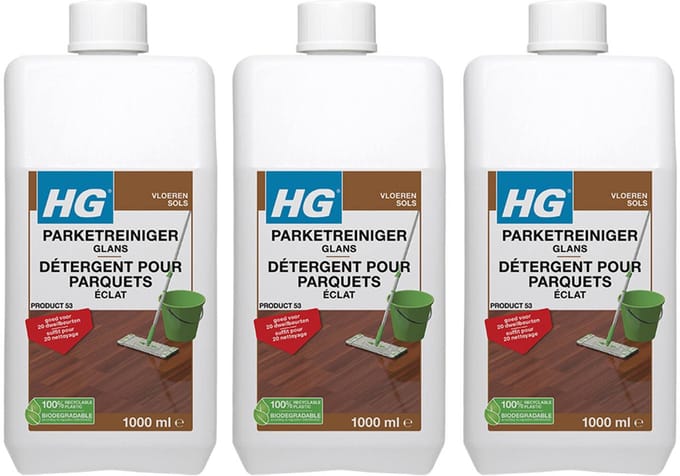 HG Parketreiniger Glans 1 L 3-pack met KD spons