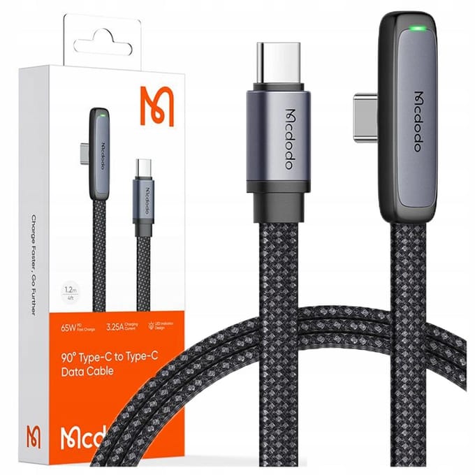 USB C naar USB C Kabel 1.2 meter - Snellader - 90 Graden Kabel - Grijs - Mcdodo