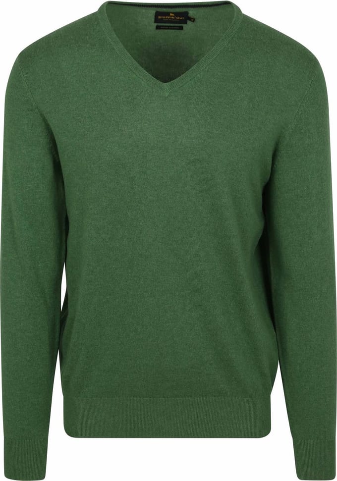 Steppin' Out Trui Cotton Cashmere V-hals Groen - Maat S - Heren - Pullovers