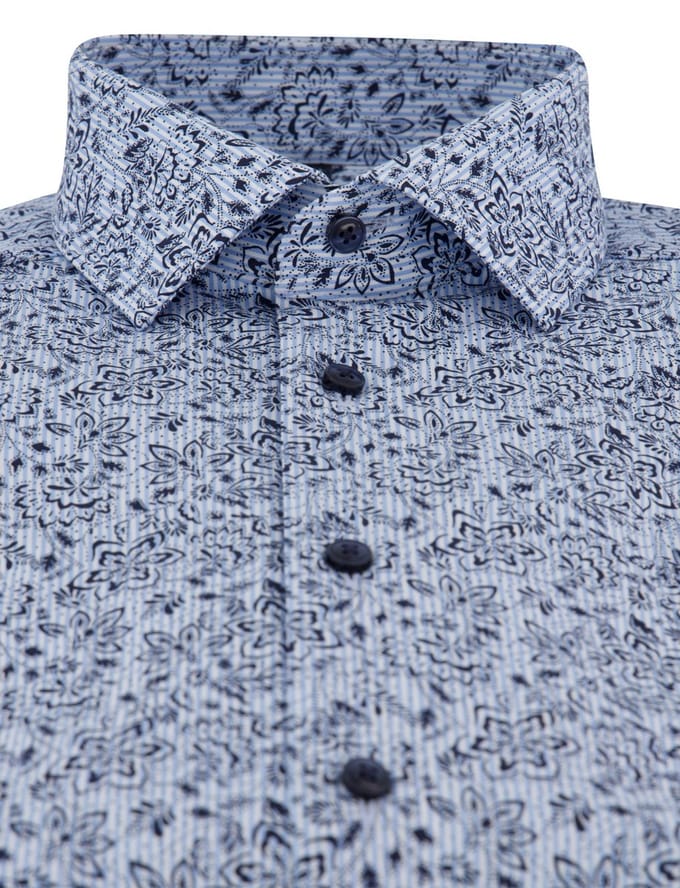 Olymp overhemd blauw modern fit geprint katoen