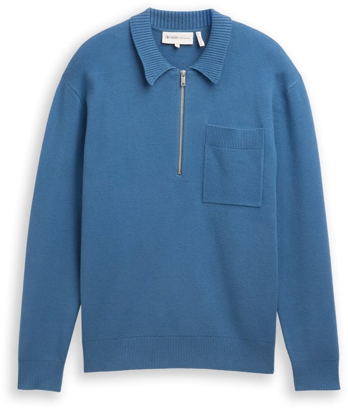 Tom Tailor Denim - Relaxed fit gebreide trui met polokraag - Maat M - dusty denim blue