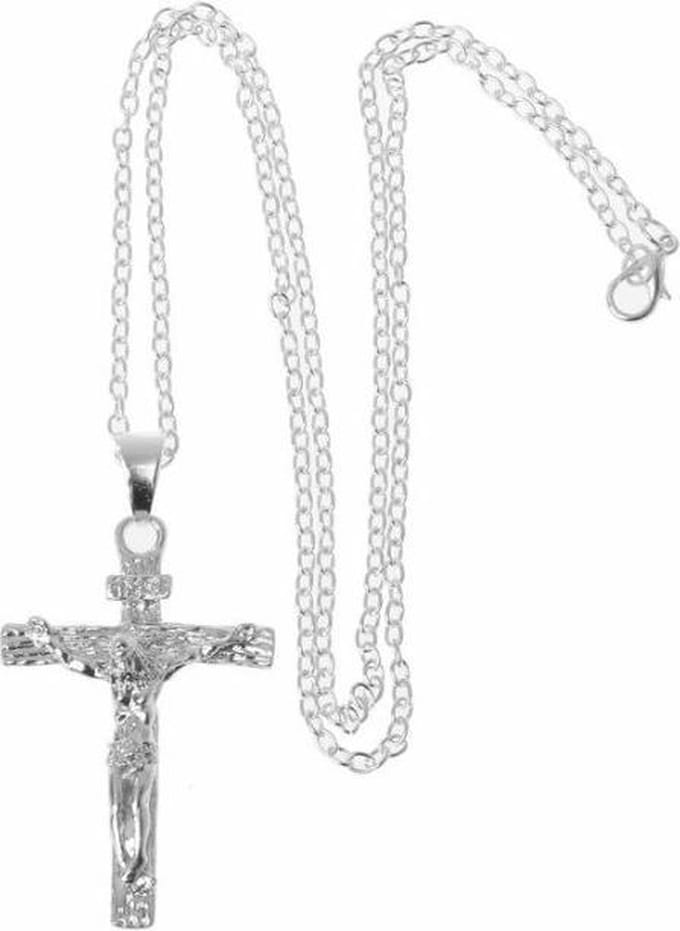 Fako Bijoux - Ketting Met Kruis - 31x47mm - Zilverkleurig