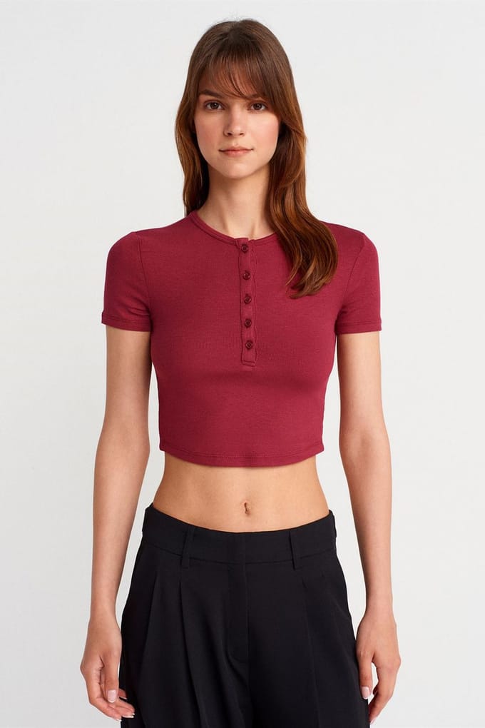 Slim Fit Crop Blouse Met Knopen