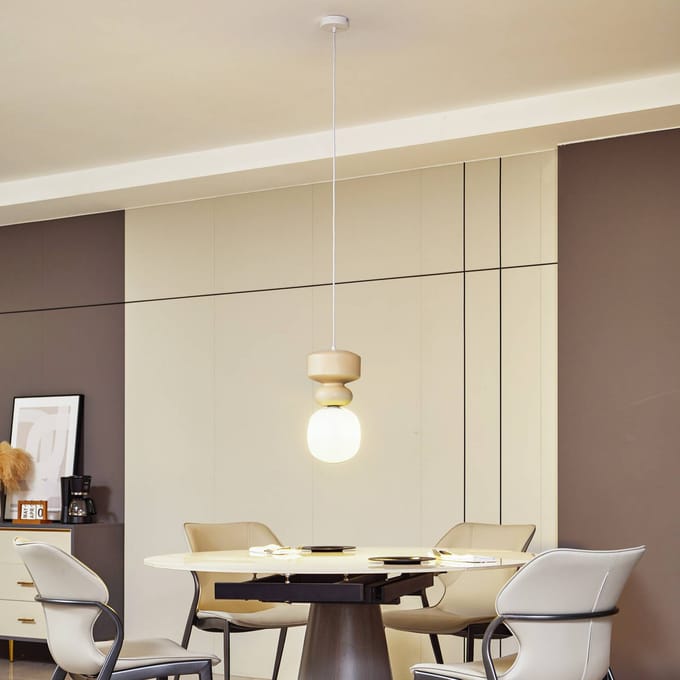 Lucande - hanglamp - 1licht - Keramiek, glas - H: 18.3 cm - E14 - wit, geel (Pantone 13-1308TXC)