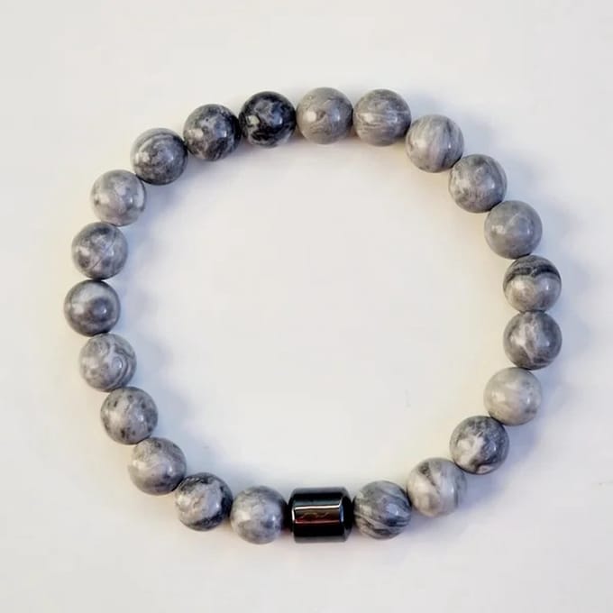Heren armband - Edelstenen - Kralenarmband - Mapstone - Hematiet - Grijs - 8mm