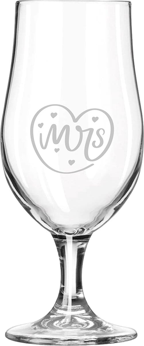 Gegraveerde Bierglas op voet 49cl Mrs. In hartje