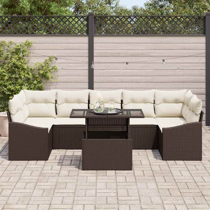 vidaXL - Tuinbank - Set - 8 - st - Bruin - en - Crème - poly - rattan