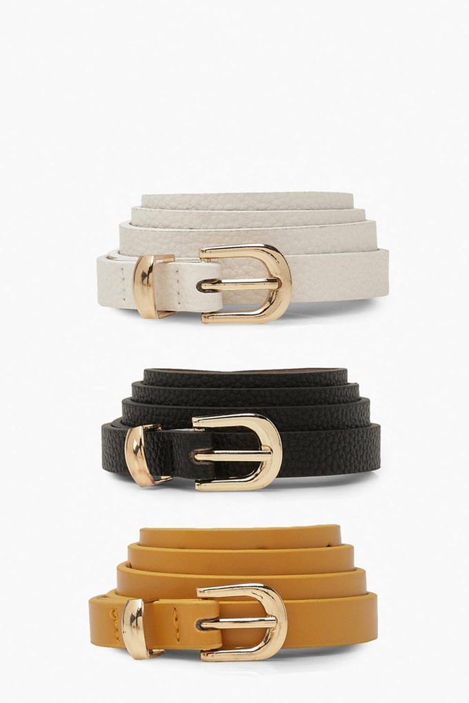boohoo Dames 3 Pack Skinny Belt | Zwart | Maat: Small/Medium