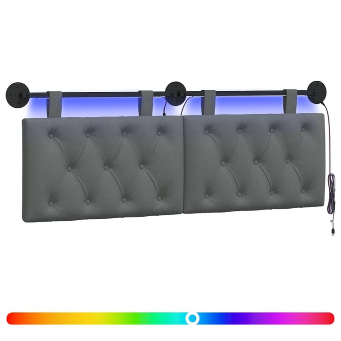 vidaXL - Hangend - hoofdbord - Met - LED-verlichting - Donkergrijs - Stof