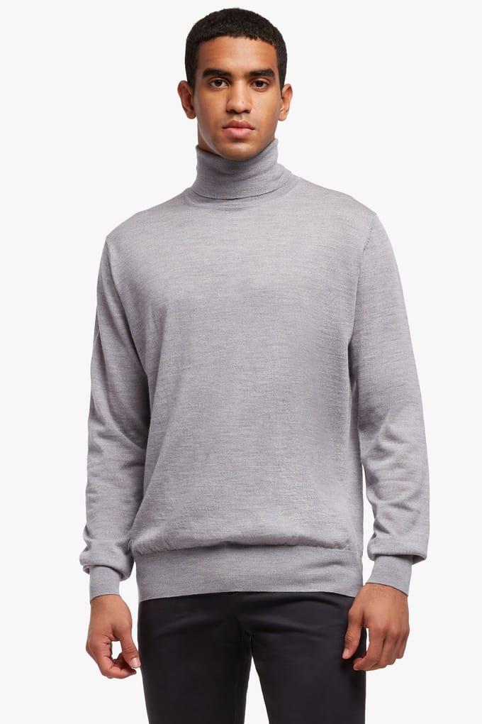 Brooks Brothers Grey Merino Wool Turtle Neck Mid Grey Größe: M | Turtlenecks Outlet | Herren | Grau