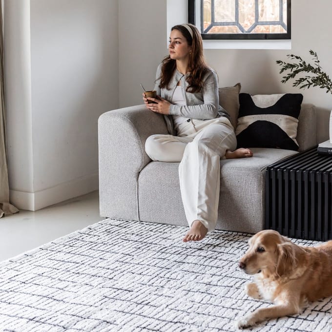 Vloerkleed Rectangle Creme wit/Zwart - 200 x 290 cm - (L)