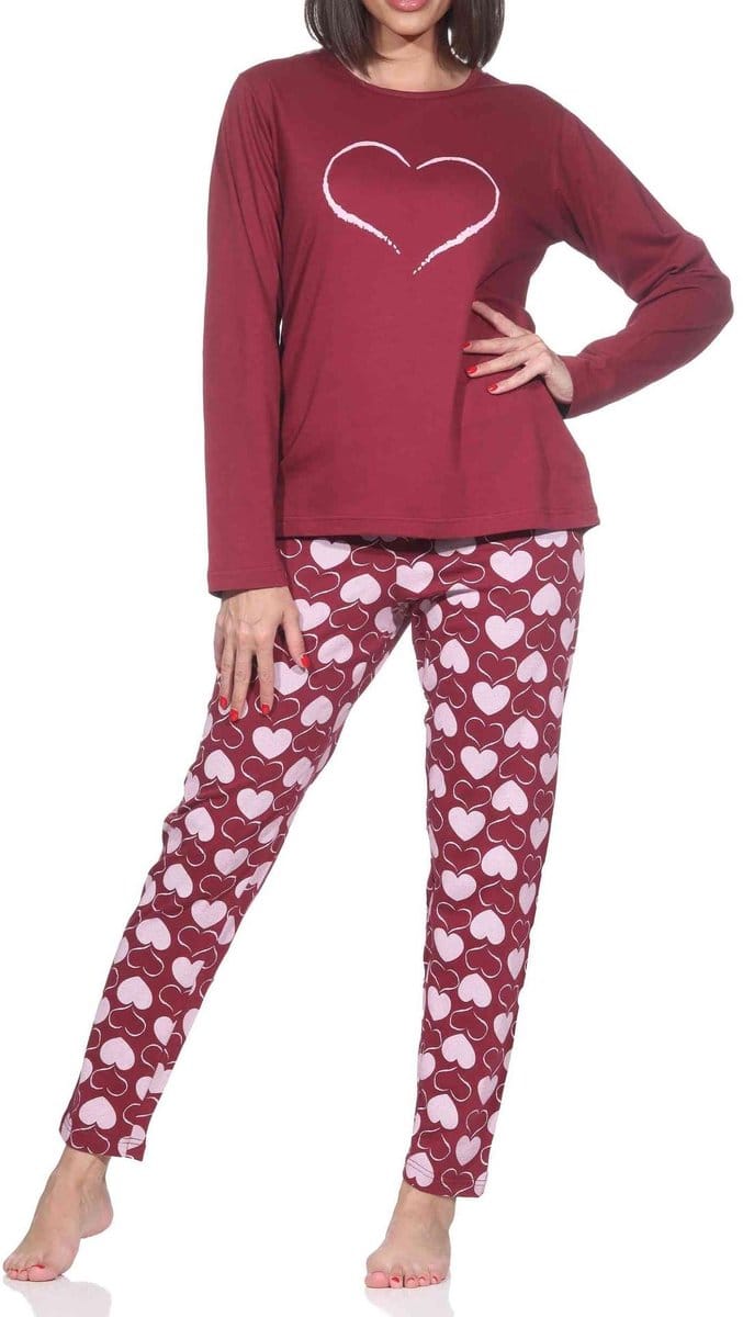 Normann dames pyjama lange mouw in hartjespolkadots look