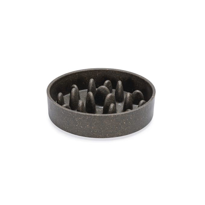 Designed by Lotte Pom Antischrokbak Kat - Slowfeeder kat - Voerbak - Vaatwasserbestendig - Bamboe - Grijs - 410 ml