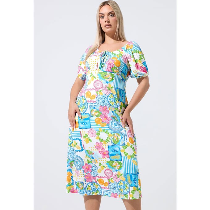 Limited Collection Witte Jurk Met Postcardprint Size 38